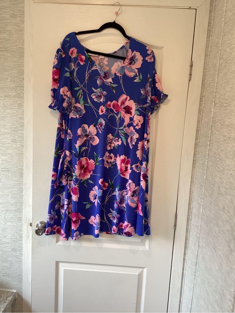 Susan Graver Blue Floral Short-Sleeve Tunic Dress